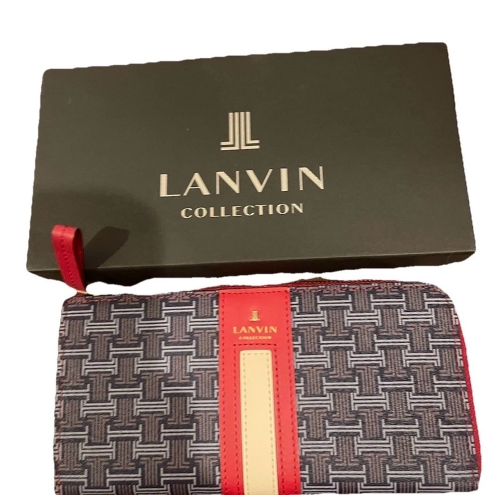 Lanvin collection red and navy Patterned initial logo zip around long Wallet